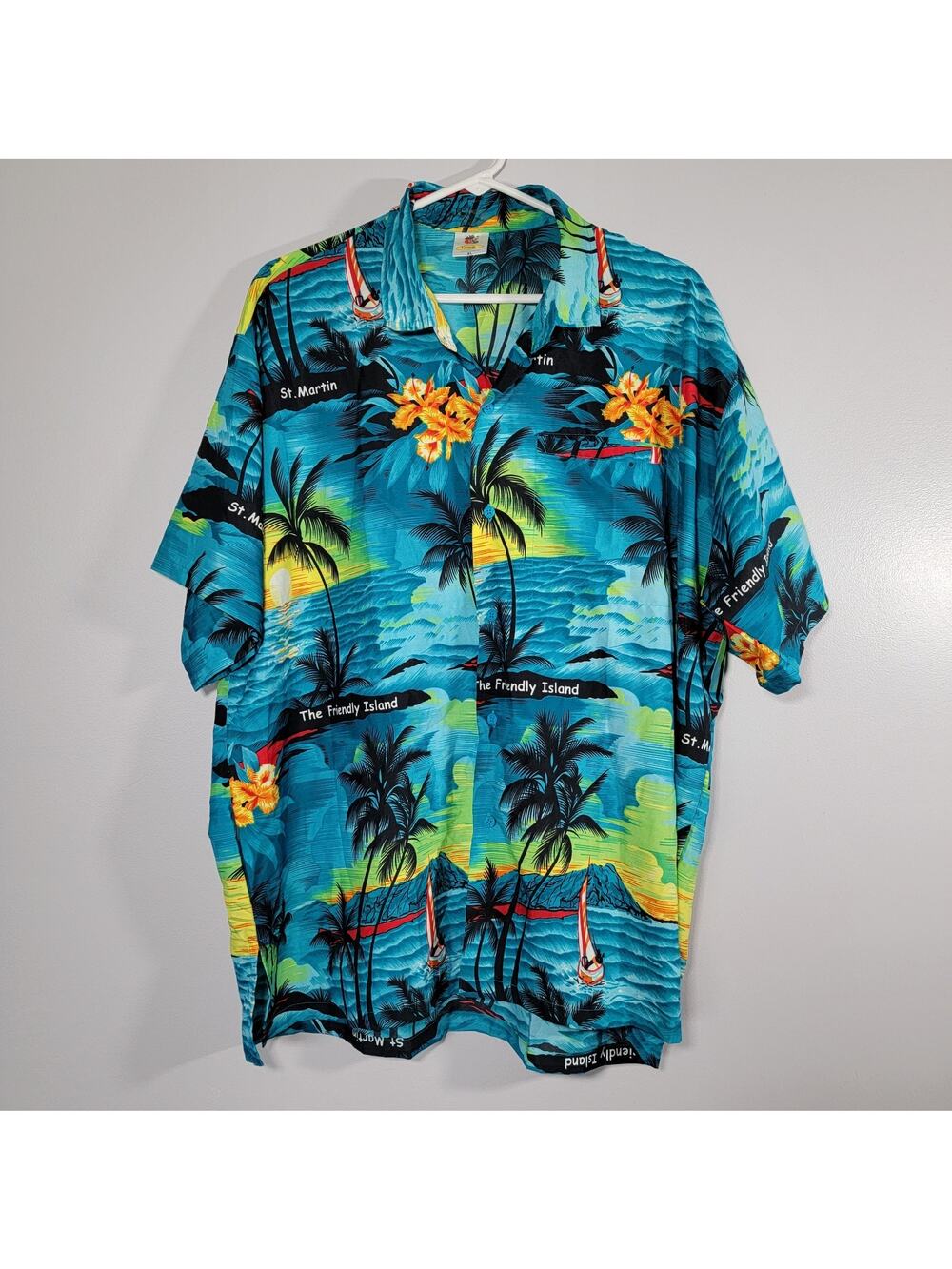 Rima Hawaiian Shirt Tropical Aloha St Martin Button Up Men XL Sunset Palms Ocean